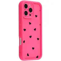 Mtp Products iPhone 16 Pro Max støtsikkert TPU-deksel med hjertemønster og forhøyede kanter - Varm Rosa
