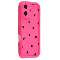 Mtp Products iPhone 16 Plus støtsikkert TPU-deksel med hjertemønster og forhøyede kanter - Varm Rosa
