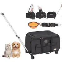 Vevor kattebærer med hjul, rullende dyreholder med teleskophåndtak og skulderstropp, hundebærer med hjul for kjæledyr under 35 lbs, med 1 sammenleggbar skål, svart