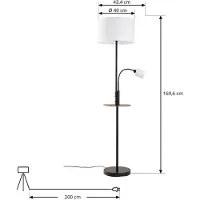 LINDBY Gulvlampe Aovan, svart, hyller, USB-port