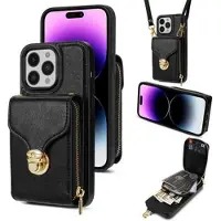 Mtp Products iPhone 16 Pro Alt-i-ett-deksel med lommebok og stropp - svart