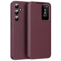 Mtp Products Samsung Galaxy S25 FE Smart Clear View Flip-etui med kortspor - vinrød