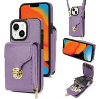 Mtp Products iPhone 15 Plus Alt-i-ett-deksel med lommebok og stropp - Lilla