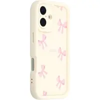 Mtp Products iPhone 16 Stilig støtsikkert TPU-deksel med forhøyede kanter - Hvit / sløyfe