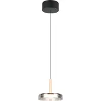 TRIO LED-hengelampe Celeste, krom/tre, Ø 22 cm, glass, dimbar