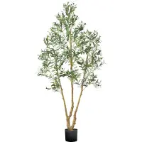 Vevor 210 cm kunstig oliventre med svart potte, høyt kunstig tre med naturlig trestamme og realistiske grønne blader og frukter, innendørs kunstig plante for hjem, kontor, stue, hjørnedekor