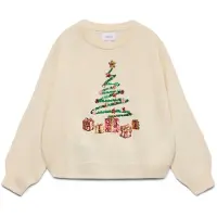 Vero moda Glitter genser rund hals (julemotiv) krem (146/152)