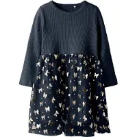 Name it Kjole - Rib/Tyl - NmfRosally - Navy Blazer m. Trykk - - 2 år (92) - Kjole