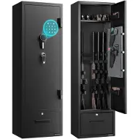Vevor 4 våpenskap, langt våpenskap for rifler og pistoler, riflesafe med rask tilgang med 2 ammunisjonsspor, 2 pistollommer og 2 justerbare stativer, stort digitalt skap med nøkkel- og passordlås