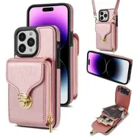 Mtp Products iPhone 15 Pro Max Alt-i-ett-deksel med lommebok og stropp - Rosegull