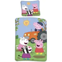 Licens Peppa Gris sengetøy - 100% bomull - Barnesengetøy 140x200 cm - Peppa Gris og vennene på landet