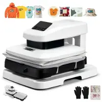 Vevor automatisk varmepressemaskin, 38 x 38 cm, T-skjortepressemaskin med automatisk utløser og justerbart trykk, digitalt display, rask oppvarming, for sublimering, vinyl, varmeoverføringsprosjekter,