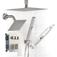 Vevor dusjkransett, 254 mm takmontert regndusjsystem med 152 mm veggmontert hode og 2-i-1 hånddusj, roterbart 3-funksjons dobbelt regndusjhode messingventil og pyntesett, børstet nikkel