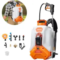 Vevor batteridrevet ryggsprøyte, 4 gallon elektrisk ryggsprøyte, 2 staver og 8 dyser, justerbar 0-90 PSI, 4 timers driftstid, bærbare hagesprøyter for luking, sprøyting og rengjøring