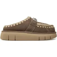 Mou for woman. MU.FW531001A Bounce clog suede - letter logo (39), Leather, 3 to 5 cm, None, Casual, Taupe