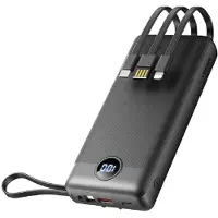 Veger C20 W2047–W2059 Powerbank 20 000 mAh med micro-USB–USB-C–Lightning-kabel – Svart – Ekstra batteri