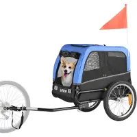 OEM Sykkelvogn til hund, Støtter opptil 30 kg, Sykkelstativ for små og mellomstore hunder, Enkel sammenleggbar ramme med hurtigkoblingshjul, Universal sykkelkobling, Refleks, Flagg, Innvendig bånd