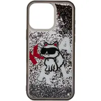 Karl Lagerfeld Liquid Glitter Choupette-etui med logo til iPhone 16 Pro Max – svart