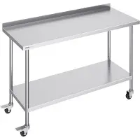 Vevor 24 x 60 x 40 tommers arbeidsbord i rustfritt stål, kommersielt arbeidsbord for matlaging med hjul, kraftig arbeidsbord for matlaging, arbeidsbord i metall med justerbar høyde for restauranter, h
