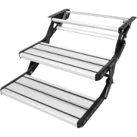 Vevor RV-trinn, 2-trinns, manuell uttrekkbar RV-trapp, sammenleggbar, 440 lbs lastekapasitet, trinn i aluminiumslegering, fortykket stålplate, sklisikre trinn for sikker inn- og utstigning, RV, tilhen