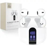 Tech-Protect UltraBoost TWS Core G2 trådløse øretelefoner med LED-skjerm - hvit