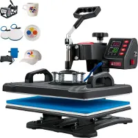 Vevor Heat Press, 5 i 1 Heat Press Machine Machine 12x15, Clamshell Sublimation Transfer Printer Rask oppvarming, digital presis temperaturkontroll, Vinyl Heat Press for T-skjorte tallerken kopp kopp,
