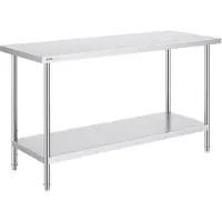 Vevor forberedelsesbord i rustfritt stål, 24 x 60 x 34 tommer, kraftig metallarbeidsbord med 3 justerbare høydenivåer, kommersiell arbeidsstasjon for kjøkken, garasje, restaurant, bakgård