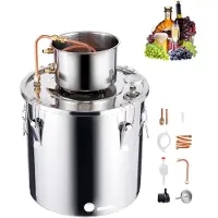 Vevor Alkoholdestillasjonsapparat, 8 gallon / 30 l rustfritt stål vannalkoholdestiller med kobberspiral, hjemmebryggingsraffinering og gjæringssett med termometer og pumpe, for vin, whisky, brandy, sø
