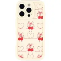 Mtp Products iPhone 16 Pro Max Stilig støtsikkert TPU-deksel med forhøyede kanter - Hvit / Sløyfebundne kirsebær