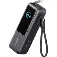 Anker PowerBank 25 000 mAh 165 W 3x 100 W USB-C 1x USB-A med Smart Display to integrerte ladekabler svart
