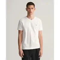 Gant for man. 2003186 Shield V-Neck T-shirt white (XXS), Casual, Cotton, Short sleeve