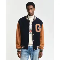 Gant for man. 7006439 Varsity jacket in navy leather and wool blend (S), Casual