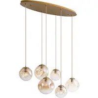QAZQA Art Deco Pendellampe Messing med Oval Takplate og Gult Glass 6-Lys - Douglass