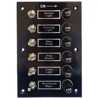 Goldenship Bakeliittpanel Med 6 Brytere Og Sikringsholdere 15a 12v