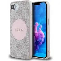 GUESS 4G Circle Classic MagSafe-etui med logo for iPhone 16e - rosa