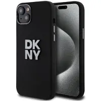 DKNY -etui i flytende silikon med metallogo iPhone 15/14/13 - svart
