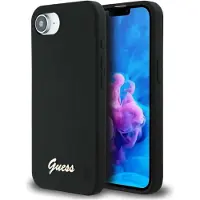 GUESS MagSafe-etui i silikon med metallogo iPhone 16e - svart