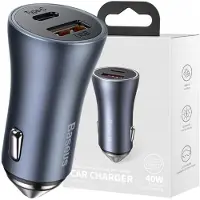 Baseus GOLDEN - Bilstrømadapter - 40 watt - 3 A - Huawei Fast Charge, SCP, PD 3.0, Programmable Power Supply (PPS), QC 2.0, QC 3.0, QC 4+, AFC - 2 utgangskontakter (USB, USB-C) - mørk grå