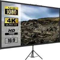 Vevor stativprojektorlerret med stativ 60 tommer 16:9 4K HD-projeksjonslerretstativ, krøllefritt, høydejusterbart, bærbart lerret for projektor innendørs og utendørs for film, hjemmekino, spilling, ko