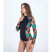 Hurley Fiji Fantasy Front Langermet Rash Guard Med Hel Glidelås