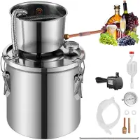 Vevor Alkoholdestillasjonsapparat, 3 gallon / 11,4 l rustfritt stål vannalkoholdestiller med spolekjøling, hjemmebryggingsraffinering og gjæringssett med dobbelt displaytermometer, for vin, whisky, br