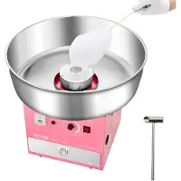 Vevor elektrisk sukkerspinnsmaskin, 1000W kommersiell sukkerspinnsmaskin med 52 cm skål i rustfritt stål, sukkerskje og skuff, enkel hjemmebruk, perfekt for barnebursdager, familiefester, rosa