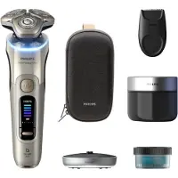 Philips i9000 Prestige Ultra XP9403 Våt og tørr elektrisk barbermaskin med SkinIQ Pro, Roterende hode, Gull, SkinIQ Pro, Rustfritt stål, LCD, Andro...