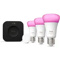 Philips Hue White & Color Ambiance Startpakke: 3 E27-lyspærer + Smart Button + Bridge Pro