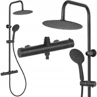 Invena MUSTA shower system, rain and hand shower, thermostatic mixer, black.