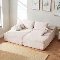 Vevor 210 cm overdimensjonert dobbel sjeselong, kordfløyelssofa, koselig dypsete loveseat-sofa med myke puter og pynteputer til stue/soverom, ingen montering nødvendig, beige