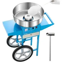Vevor elektrisk sukkerspinnsmaskin med vogn, 1000W kommersiell sukkerspinnsmaskin med 52 cm skål i rustfritt stål, sukkerskje og skuff, enkel å bruke, for hjemmet, barnebursdager, familiefester, blå