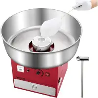 Vevor elektrisk sukkerspinnsmaskin, 1000W kommersiell sukkerspinnsmaskin med 52 cm skål i rustfritt stål, sukkerskje og skuff, enkel hjemmebruk, perfekt for barnebursdager, familiefester, rød