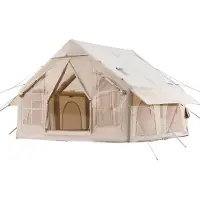 Vevor Oppblåsbare telt for camping, 4-6 personers enkelt oppsettbart oppblåsbart telt med håndpumpe, 300D Oxford 4-sesongs glampingtelt med komfyruttak, 2 dører og 4 nettingvinduer, oppbevaringspose i