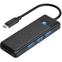 ORICO PAPW3AT-C3 USB-hub med 4 porter (3x USB-A 3.0) og microSD-/SD-kortleser, 0,15 m – svart